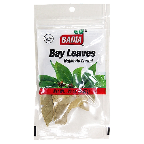 Badia Bay Leaves, .20 oz
Bay Leaves, originally from Asia, is one of the most popular ingredients in any kitchen and is indispensable in the famous “Bouquet Garni''. Badia Bay Leaves is a noble ingredient ideal for adding flavor to almost anything, from meats and poultry to some desserts!

Badia Spices manufactures, packages, distributes, a wide array of products for the everyday cooking needs, from spices, herbs, seasoning blends, teas, side dishes, olive oils, and more. Badia is committed to offering the highest quality at the best price.