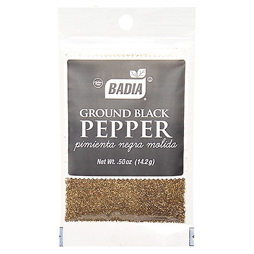 Badia's premium quality Black Pepper is freshly ground and will add a fragrant bouquet and flavor to your dishes. Use it to marinate meats and to prepare sauces, soups, and salads.nnBadia Spices manufactures, packages, distributes, a wide array of products for the everyday kitchen needs, from spices, herbs, seasoning blends, teas, side dishes, olive oils, and more. Badia is committed to offering the highest quality at the best price.