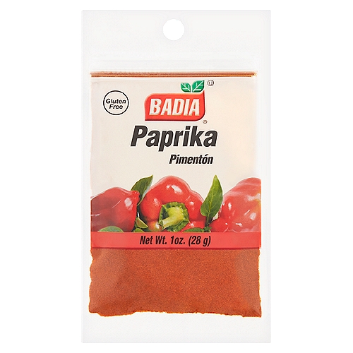 Badia Paprika, 1 oz
The pepper, also known by its Hungarian name: Paprika, not only adds delicious flavor to your meals, but it also gives them a touch of appetizing color. Badia Paprika is an indispensable ingredient when making sausages and goulash.

Badia Spices manufactures, packages, distributes, a wide array of products for the everyday kitchen needs, from spices, herbs, seasoning blends, teas, side dishes, olive oils, and more. Badia is committed to offering the highest quality at the best price.