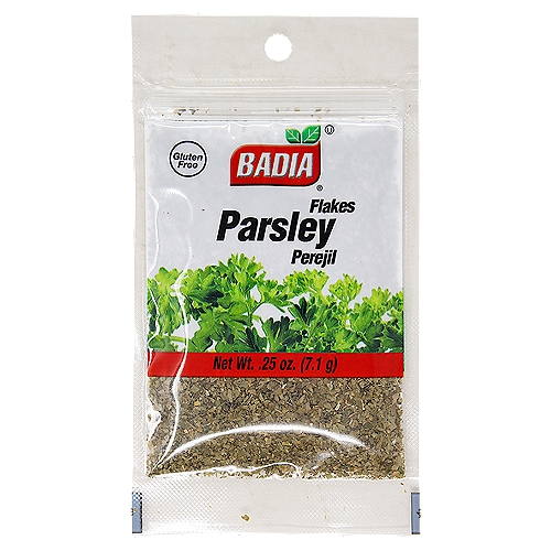 Badia Parsley Flakes, 0.25 oz
The global popularity of Parsley can be attributed to its rich flavor and decorative properties. Use Badia Parsley Flakes as a garnish and as a basic ingredient in butter-based sauces, meat, fish, poultry, and vegetables.

Badia Spices manufactures, packages, distributes, a wide array of products for the everyday kitchen needs, from spices, herbs, seasoning blends, teas, side dishes, olive oils, and more. Badia is committed to offering the highest quality at the best price.