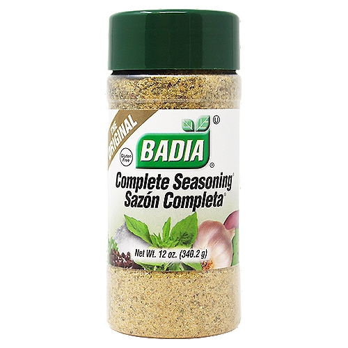 Badia Complete Seasoning® 12 oz
Badia's Complete Seasoning® is the perfect combination of ingredients and spices, prepared to enhance the natural flavor of your favorite food.

Use it on all kinds of meats, poultry and fish, and sprinkle it on soups, salads, sauces and vegetables.

Badia Spices manufactures, packages, distributes, a wide array of products for the everyday cooking needs, from spices, herbs, seasoning blends, teas, side dishes, olive oils, and more. Badia is committed to offering the highest quality at the best price.