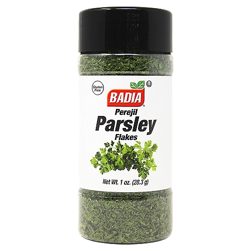 Badia Parsley Flakes, 1 oz
The global popularity of Parsley can be attributed to its rich flavor and decorative properties. Use Badia Parsley Flakes as a garnish and as a basic ingredient in butter-based sauces, meat, fish, poultry, and vegetables.

Badia Spices manufactures, packages, distributes, a wide array of products for the everyday kitchen needs, from spices, herbs, seasoning blends, teas, side dishes, olive oils, and more. Badia is committed to offering the highest quality at the best price.