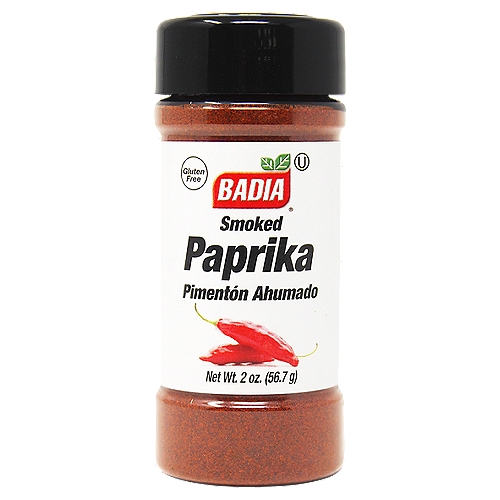 Badia Smoked Paprika, 2 oz
Smoked Paprika is the result of smoking dried peppers. Badia Smoked Paprika has a unique, delicious, and rich smoky flavor. It perfectly complements any egg dish, it is great in soups and stews, and ideal on all types of proteins and vegetables. Its bright red color will add beauty to all your dishes.

Badia Spices manufactures, packages, distributes, a wide array of products for the everyday kitchen needs, from spices, herbs, seasoning blends, teas, side dishes, olive oils, and more. Badia is committed to offering the highest quality at the best price.