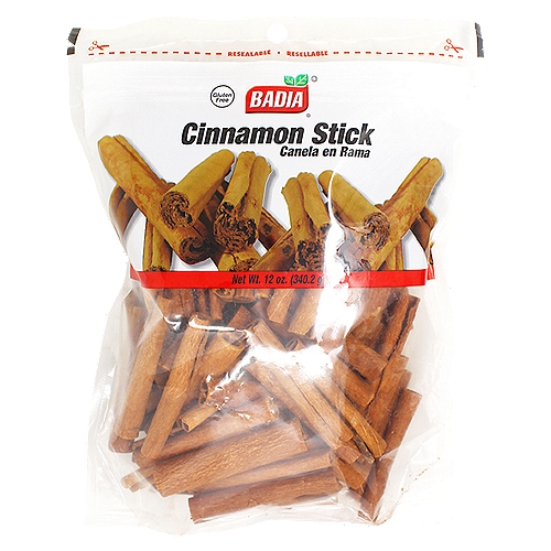 Badia Cinnamon Stick, 12 oz
Cinnamon is one of the oldest spices known, it comes from the bark of the tree. It is used mainly on desserts, fruits, and beverages. Its fragrant aroma and flavor have also been considered the secret ingredient in some meat stews, rice preparations, and vegetables dishes.

Badia Spices manufactures, packages, distributes, a wide array of products for the everyday kitchen needs, from spices, herbs, seasoning blends, teas, side dishes, olive oils, and more. Badia is committed to offering the highest quality at the best price.