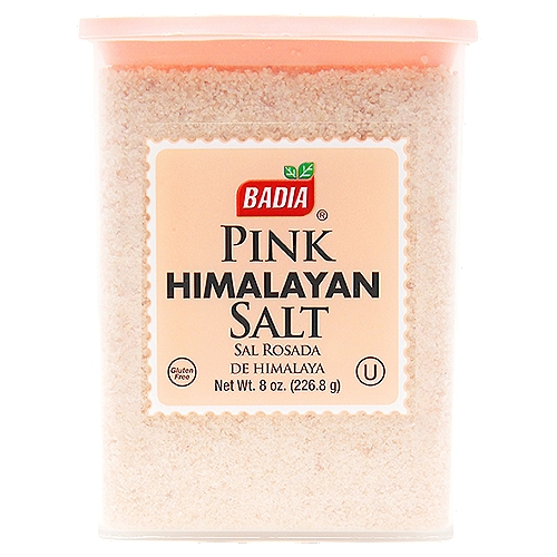 Badia Pink Himalayan Salt Can 8 oz
Badia Pink Himalayan Salt is a kitchen staple that will add flavor, color, and excitement with the beautiful shades of pink, to your everyday meals! The Pink Himalayan Salt comes from the foothills of the Himalayan Mountains, it can be a source of trace minerals. It is great many recipes, from steak, to fish, chicken, pork, shellfish, seafood, stews, soups, salads, dressings, to vegetables, and all everyday cooking needs, including desserts! Sprinkle Badia Pink Himalayan Salt on your favorite brownies for a sweet and savory treat. Badia Pink Himalayan Salt is a versatile ingredient that will add all the flavor to many different dishes. Beautifully and conveniently packed in a can and easy to use.

Badia Spices manufactures, packages, distributes, a wide array of products for the everyday cooking needs, from spices, herbs, seasoning blends, teas, side dishes, olive oils, and more. Badia is committed to offering the highest quality at the best price.