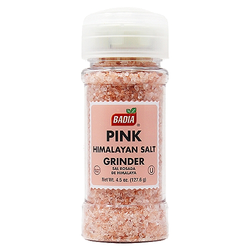 Badia Pink Himalayan Salt Grinder, 4.5 oz
Badia's Pink Himalayan Salt Grinder will perfectly ground pink Himalayan salt to add flavor to your recipes. Badia Pink Himalayan Salt Grinder is ideal to keep at the table to season all your foods.

Badia Spices manufactures, packages, distributes, a wide array of products for the everyday cooking needs, from spices, herbs, seasoning blends, teas, side dishes, olive oils, and more. Badia is committed to offering the highest quality at the best price.