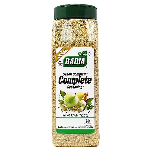 Badia Complete Seasoning® 1.75 lbs
Badia's Complete Seasoning® is the perfect combination of ingredients and spices, prepared to enhance the natural flavor of your favorite food.

Use it on all kinds of meats, poultry and fish, and sprinkle it on soups, salads, sauces and vegetables.

Badia Spices manufactures, packages, distributes, a wide array of products for the everyday cooking needs, from spices, herbs, seasoning blends, teas, side dishes, olive oils, and more. Badia is committed to offering the highest quality at the best price.