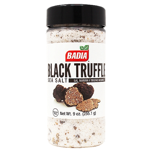Badia Black Truffle Sea Salt 9 oz
Badia added the magic taste of Black Truffles with Sea Salt to provide your meals with an elegant and earthly flavor. This culinary ingredient will intensify the taste of all your sauces, proteins, fires, puréed foods, deviled eggs, pizza, and pasta.

Badia Spices manufactures, packages, distributes, a wide array of products for the everyday cooking needs, from spices, herbs, seasoning blends, teas, side dishes, olive oils, and more. Badia is committed to offering the highest quality at the best price.