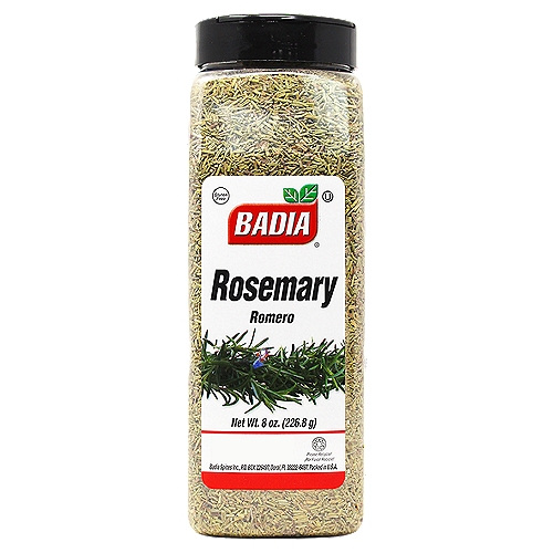 Badia Rosemary, 8 oz
With a bittersweet flavor and delicious aroma Badia Rosemary is perfect for stews and lamb dishes. Use it in Mediterranean recipes. Badia Rosemary is a must have in any pantry!

Badia Spices manufactures, packages, distributes, a wide array of products for the everyday cooking needs, from spices, herbs, seasoning blends, teas, side dishes, olive oils, and more. Badia is committed to offering the highest quality at the best price.