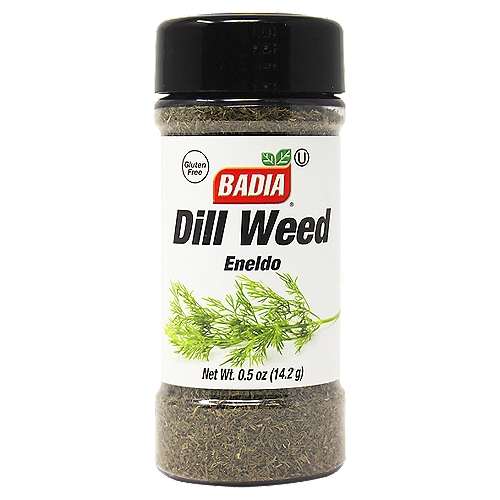 Badia Dill Weed, 0.5 oz
Badia Whole Dill Seed is an ideal accompanying for soft cheese, shellfish, mustard sauces, and some cold foods. Badia Whole Dill Seeds can be used in pickling. Grab some Badia Dill Seed today.

Badia Spices manufactures, packages, distributes, a wide array of products for the everyday cooking needs, from spices, herbs, seasoning blends, teas, side dishes, olive oils, and more. Badia is committed to offering the highest quality at the best price.