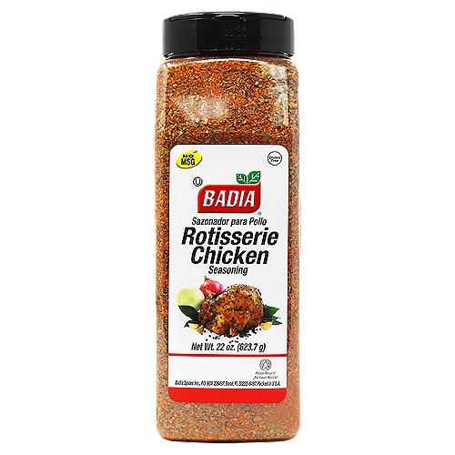 Badia Rotisserie Chicken Seasoning, 22 oz
Badia Holy Smokes Pork & Meat Rub is an enticing spice rub with great smoky flavor! Perfect for pork, beef, chicken, and even fish. The savory and sweet balance makes Badia Holy Smokes Pork & Meat Rub stand out above the rest.

Badia Spices manufactures, packages, distributes, a wide array of products for the everyday kitchen needs, from spices, herbs, seasoning blends, teas, side dishes, olive oils, and more. Badia is committed to offering the highest quality at the best price.