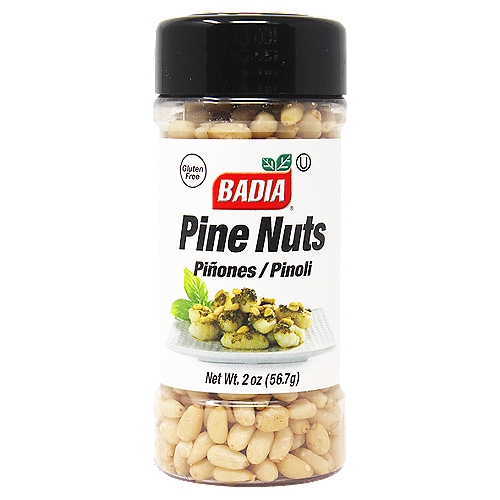 Pine Nuts are thought to be an aphrodisiac throughout the Mediterranean and the Middle East. Badia Pine Nuts will add a nutty flavor (especially if fried until golden in a bit of butter) to meats, rice, salads, pastas, and vegetables.nnBadia Spices manufactures, packages, distributes, a wide array of products for the everyday cooking needs, from spices, herbs, seasoning blends, teas, side dishes, olive oils, and more. Badia is committed to offering the highest quality at the best price.