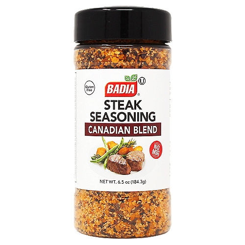 Badia Steak Seasoning Canadian Blend 6.5 oz
Badia Steak Seasoning Canadian Blend is a mix of spices that makes for an absolutely delicious steak as well as other meats, poultry, and sides.

Badia Spices manufactures, packages, distributes, a wide array of products for the everyday cooking needs, from spices, herbs, seasoning blends, teas, side dishes, olive oils, and more. Badia is committed to offering the highest quality at the best price.
