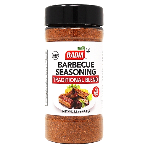 Badia Barbecue Seasoning Traditional Blend 3.5 oz
Badia Barbecue Seasoning Traditional Blend has the perfect, classic barbecue flavor. The sweet and savory mix of red pepper and onion is ideal for grilled ribs, meats, and poultry.

Badia Spices manufactures, packages, distributes, a wide array of products for the everyday cooking needs, from spices, herbs, seasoning blends, teas, side dishes, olive oils, and more. Badia is committed to offering the highest quality at the best price.