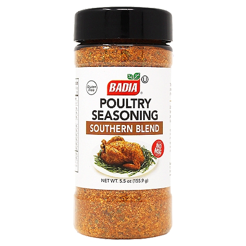Badia Poultry Seasoning Southern Blend is a precise mix of herbs, salt, garlic, and onions. It will delicately enhance the mildness of any poultry dish with a perfect balance.nnBadia Spices manufactures, packages, distributes, a wide array of products for the everyday cooking needs, from spices, herbs, seasoning blends, teas, side dishes, olive oils, and more. Badia is committed to offering the highest quality at the best price.nnThis precise mix of herbs, salt, garlic and onions will delicately enhance the mildness of any poultry dish with a perfect balance.