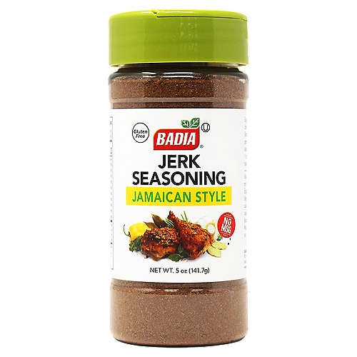 Badia Jerk Seasoning Jamaican Style 5 oz
Add the taste of the Caribbean in your kitchen with Badia Jerk Seasoning Jamaican Style. Its sweet-with-bold-notes-of-allspice-and-thyme flavor makes it a versatile and flavorful ingredient that pairs well with any type of protein, vegetables, soups, salads, stews, and even fries! Use Badia Jerk Seasoning Jamaican Style for grilling, broiling, sautéing, or frying.

Suggested use:
Rub chicken with lime juice or oil and coat with Badia Jerk Seasoning. Cover chicken in container and refrigerate 1-3 hours. Allow the chicken to come near room temperature, sear until there are some black spots. Remove from direct heat area and allow to cook. Place under high heat again for extra crispness. Enjoy the delicious flavor of Badia Jerk Seasoning Jamaican Style on your chicken!

Badia Spices manufactures, packages, distributes, a wide array of products for the everyday kitchen needs, from spices, herbs, seasoning blends, teas, side dishes, olive oils, and more. Badia is committed to offering the highest quality at the best price.