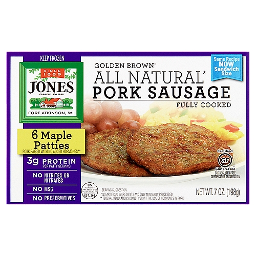 Jones Dairy Farm Golden Brown All Natural Pork Sausage Maple Patties, 6 count, 7 oz