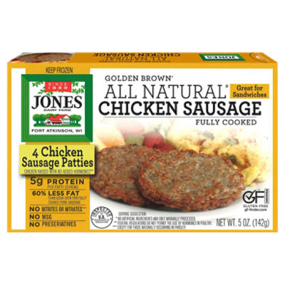 Jones Dairy Farm Golden Brown All Natural Chicken Sausage Patties, 4 count, 5 oz