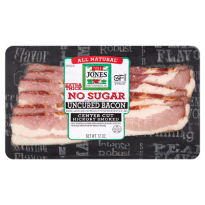 Jones Dairy Farm Extra Thick Center Cut Hickory Smoked Uncured Bacon, 12 oz