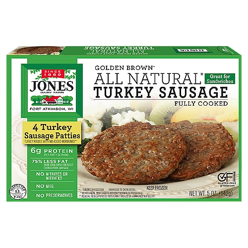 Jones Dairy Farm Golden Brown All Natural Turkey Sausage Patties, 4 count, 5 oz