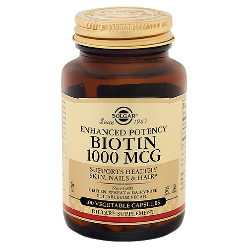Solgar Enhanced Potency Biotin Dietary Supplement, 1000 mcg, 100 count