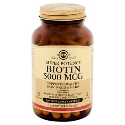 Solgar Super Potency Biotin Dietary Supplement, 5000 mcg, 100 count
