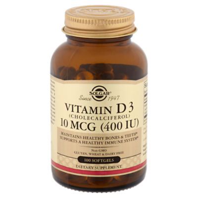 Solgar Vitamin D3 Dietary Supplement, 10 mcg, 100 count Fairway