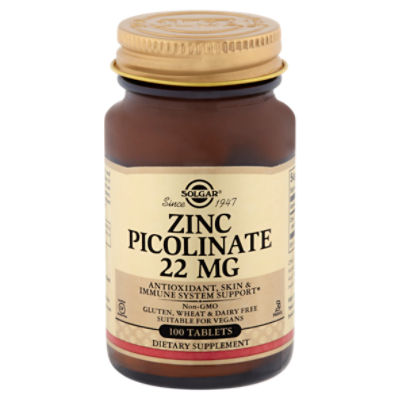 Solgar Zinc Picolinate Dietary Supplement, 22 mg, 100 count