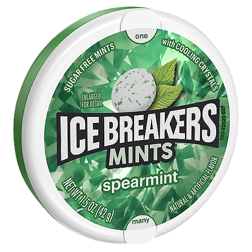 Ice Breakers Spearmint Sugar Free Mints, 1.5 oz
30% fewer calories than sugared mints. Calorie per piece reduced from 3 to 2.