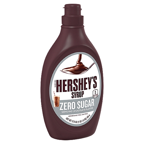 HERSHEY'S Zero Sugar Chocolate Syrup Bottle, 17.5 oz