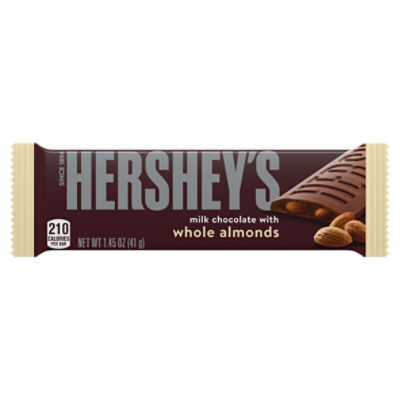 HERSHEY'S Milk Chocolate with Whole Almonds Candy, Gluten Free, 1.45 oz, Bar, 1.45 Ounce