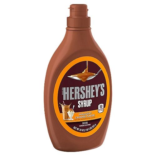 HERSHEY'S Indulgent Caramel Flavor Syrup, 22 oz
Genuine caramel flavor packed in the classic bottle of HERSHEY'S syrup can do no wrong. Want to add it to your milk, hot cocoa and coffee, or drizzle it over your brownies and cakes, or use it to make caramel floats and sundaes? No matter what you're making or who is at your gathering, pop open the lid, then squeeze, swirl, dot or drizzle the syrup onto some of your favorite drinks and desserts. Squeeze the syrup onto your ice cream sundaes as a tasty topping or use it to dip apple slices, pretzels and marshmallows. Do you need a little sweetness in your midday coffee to make a caramel coffee, some extra goodness in your hot cocoa or a caramel drizzle over your dessert? Enjoy the sweet, savory and delicious taste of caramel syrup on everything from cakes to cookies. Put all your creative vibes down on the counter and start designing edible crafts too. HERSHEY'S caramel syrup makes great holiday gifts for the bakers in your family or can help one-up your baking recipes. Once you're finished, place the bottle in the refrigerator to keep the syrup fresh.