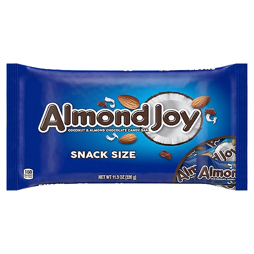 Almond Joy Coconut & Almond Chocolate Candy Bar Snack Size, 11.3 oz
Ever hear of a tropical vacation inside a candy bar? When you need a moment to yourself, escape into a paradise of your own by biting into the delicious fusion of creamy chocolate, sweet coconut and whole almonds. No doubt, it's an ALMOND JOY candy bar! Indulging in this sweet combination is the perfect way to relax during the weekday craze or during an eventful weekend. Unwrap an ALMOND JOY chocolate candy for yourself or spread the joy with some of your favorite people. If you're in the kitchen baking, stock up on a handful of coconut candy bars and incorporate them into your brownies, bars and cookies. Chop a few chocolate coconut bars and mix them into your bowl to create a chewy brownie with a slight crunch and coconutty surprise. During the holidays, add these delicious treats to your Valentine's Day candy bags, Easter baskets, Halloween candy bowls and Christmas stockings.