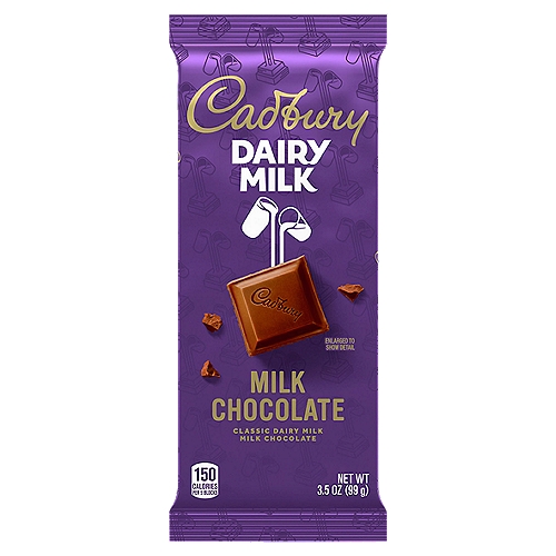 Cadbury Dairy Milk Milk Chocolate, 3.5 oz
Reach for a creamy CADBURY DAIRY MILK milk chocolate bar when you want to indulge in a delicious, velvety smooth milk chocolate treat. Enjoy a few pieces straight out of the wrapper when you need a break with a tasty sweet included. With this milk chocolate candy, you can even think about adding a special touch to your baking prep! Carefully melt the CADBURY chocolate, then dip, dunk, drizzle and swirl it over sweet and salty snacks, including pretzels, fruit, marshmallows, assorted nuts and just about every other treat you can think of. Take a large chocolate bar to work for a midday treat with your co-workers, or add some to gift baskets to share the timeless taste of milk chocolate. These candies also make unique chocolate gifts during Valentine's Day, basket fillers at Easter, stocking stuffers throughout the holidays and Halloween treats during trick-or-treat season. Get ready to please the crowd whether you're celebrating a holiday or just enjoying an ordinary sharing moment with CADBURY chocolate candy you'll swear tastes better with every bite.