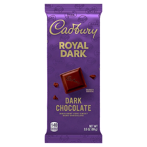 Reach for a rich, invigorating CADBURY ROYAL DARK semi-sweet dark chocolate candy bar when you want to indulge in a decadent, velvety smooth dark chocolate treat with the perfect balance of flavor. Enjoy a few bites straight out of the wrapper when you need a break with a tasty sweet included. With this dark chocolate candy, you can even think about adding a special touch to your baking prep! Carefully melt the CADBURY chocolate, then drizzle and swirl it over sweet and salty snacks alike, including pretzels, fruit, marshmallows and assorted nuts. Take a CADBURY ROYAL DARK chocolate bar to work for a midday treat with your co-workers, or add some to gift baskets to share the timeless taste of indulgent semi-sweet dark chocolate. These candies also make unique chocolate gifts during Valentine's Day, basket fillers at Easter, stocking stuffers throughout the holidays and Halloween treats during trick-or-treat season. Get ready to please the crowd whether you're celebrating a holiday or just enjoying an ordinary sharing moment with CADBURY ROYAL DARK chocolate candy you'll swear tastes better with every bite.