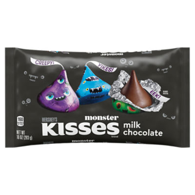 HERSHEY'S KISSES Milk Chocolate Monster Foil, Halloween Candy Bag, 10 oz