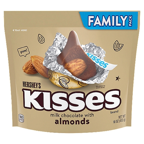 HERSHEY'S KISSES Milk Chocolate with Almonds Candy Family Pack, 16 oz