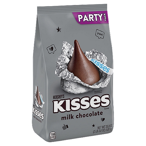 Hershey's Kisses Milk Chocolate Party Pack, 35.8 oz
Need to make sure the whole family is happy with the snack selection? Looking to give your employees a midday treat they actually enjoy? Whatever the case, HERSHEY'S KISSES candies have you covered. These milk chocolate classics make the perfect creamy treat throughout the day. Try some in a new dessert recipe or on top of your favorite cookie and cake treats for an extra bite of bliss your loved ones won't want to miss. Sprinkle a few over your homemade ice cream sundaes, or place them in party favors to delight guests with stunning foil wrappers and even more stunning flavor. These treats are perfect as stocking stuffers at Christmas, party favor filling during Valentine's Day, trick-or-treat candy at Halloween and basket sweets on Easter. Just don't forget to hang onto a few bite-size milk chocolates to include in your movie night snack selection and on-the-go trips. Try them chilled, on top of baked desserts and, of course, straight from the wrapper — any choice is a route straight to delicious!