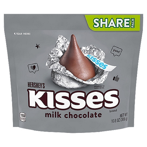 Hershey's Kisses Milk Chocolate Share Pack, 10.8 oz
Need to make sure the whole family is happy with the snack selection? Looking to give your employees a midday treat they actually enjoy? Whatever the case, HERSHEY'S KISSES candies have you covered. These milk chocolate classics make the perfect creamy treat throughout the day. Try some in a new dessert recipe or on top of your favorite cookie and cake treats for an extra bite of bliss your loved ones won't want to miss. Sprinkle a few over your homemade ice cream sundaes, or place them in party favors to delight guests with stunning foil wrappers and even more stunning flavor. These treats are perfect as stocking stuffers at Christmas, party favor filling during Valentine's Day, trick-or-treat candy at Halloween and basket sweets on Easter. Just don't forget to hang onto a few bite-size milk chocolates to include in your movie night snack selection and on-the-go trips. Try them chilled, on top of baked desserts and, of course, straight from the wrapper — any choice is a route straight to delicious!