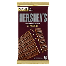 HERSHEY'S Milk Chocolate with Almonds Giant Candy, Gluten Free, 7.37 oz, Bar (25 Pieces)