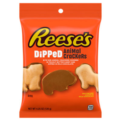 REESE'S Milk Chocolate Peanut Butter Dipped, Animal Crackers Bag, 4.25 oz