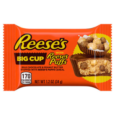 REESE'S Big Cup Stuffed with REESE'S Puffs Milk Chocolate Peanut Butter Cups, Candy Pack, 1.2 oz