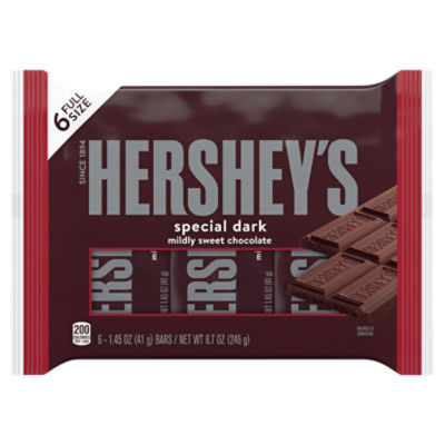 HERSHEY'S SPECIAL DARK Mildly Sweet Chocolate Candy, Individually Wrapped, 1.45 oz, Bars (6 Count), 8.7 Ounce