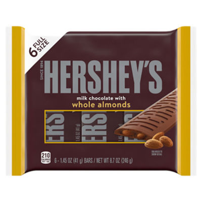 HERSHEY'S Milk Chocolate with Whole Almonds Candy, Individually Wrapped, 1.45 oz, Bars (6 Count), 8.7 Ounce