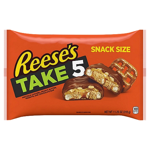 REESE'S TAKE 5 Pretzel, Peanut and Chocolate Snack Size, Candy Bars Bag, 11.25 oz
