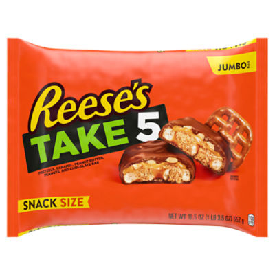 REESE'S TAKE 5 Pretzel, Peanut and Chocolate Snack Size, Halloween Candy Jumbo Bag, 19.5 oz