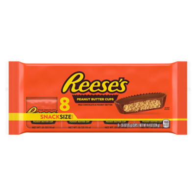 REESE'S Milk Chocolate Peanut Butter Snack Size Cups Candy, Individually Wrapped, Gluten Free, 0.55 oz, Packs (8 Count)