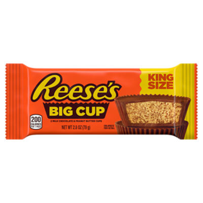 REESE'S Big Cup Milk Chocolate King Size Peanut Butter Cups, Candy Pack, 2.8 oz