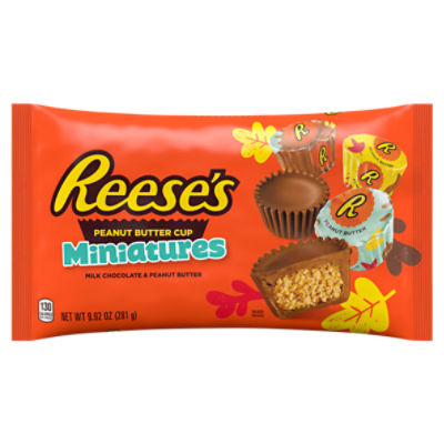 REESE'S Miniatures Milk Chocolate Peanut Butter Cups, Halloween Candy Bag, 9.92 oz
