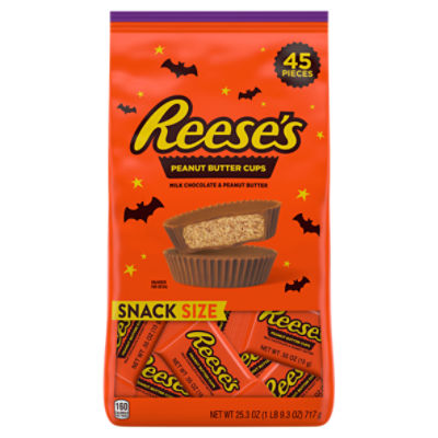 REESE'S Milk Chocolate Snack Size Peanut Butter Cups, Halloween Candy Bag, 25.3 oz